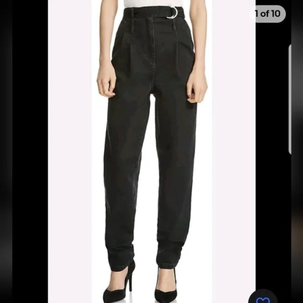 Maje Parisso Black Jeans Taper Leg Pleated High Rise Denim Pants Size 29